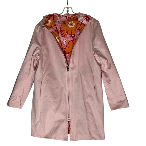 Anne Klein Reversible Hooded Raincoat Floral Multicolor/ Pastel Pink Vintage M - Picture 3 of 16